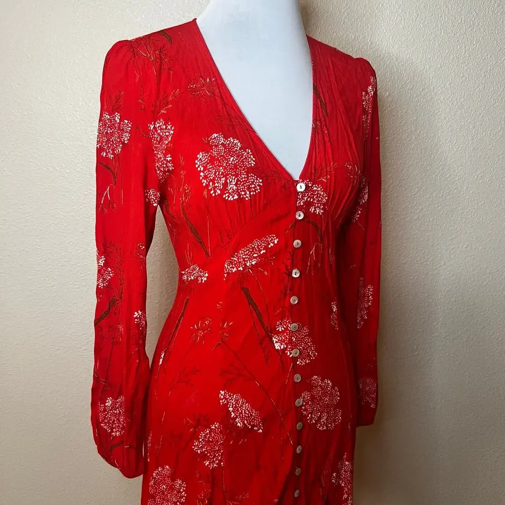 Aritzia | Wilfred Red Gallery Button front Long Sleeve Midi Dress WOMENS Small